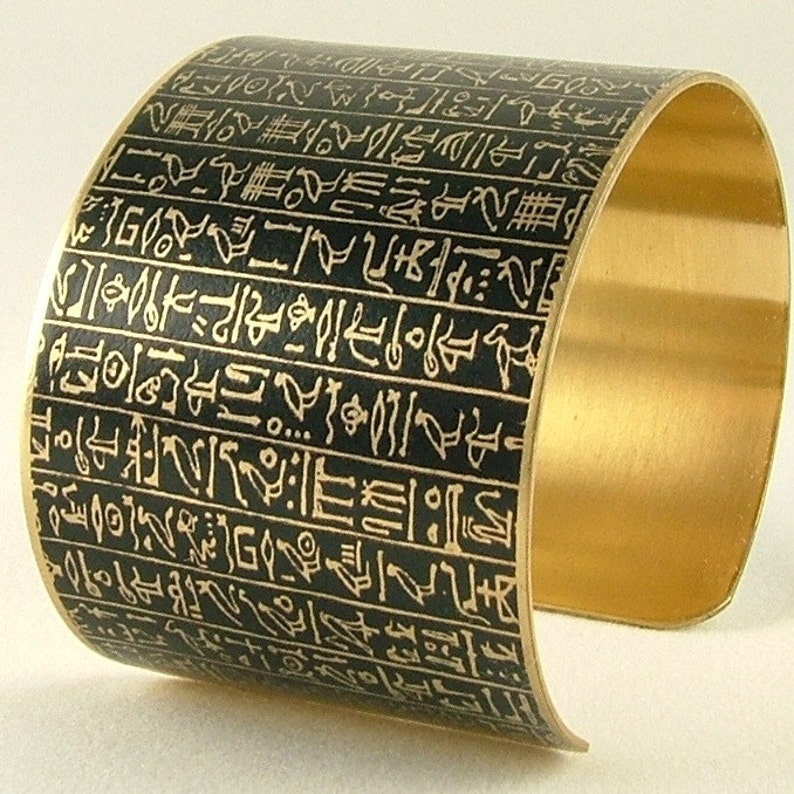 Book of the Dead Brass Cuff Bracelet Hieroglyphic Egyptian Jewelry Ancient Egypt Hieroglyph Gift for Her Egyptologist Gift image 3