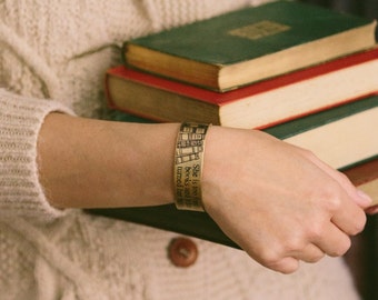 Librarian Gift - Louisa Alcott - She Is Too Fond Of Books - Literary Quote - Brass Cuff Bracelet - Bibliophile