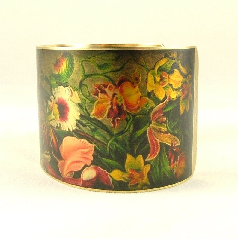 Orchid Jewelry Floral Orchidaceae Brass Cuff Bracelet image 5