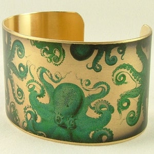 Octopus Cuff Bracelet Nautical Jewelry Ernst Haeckel Illustration Sea Life Gift image 1