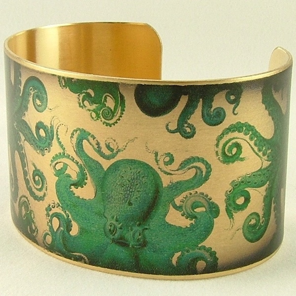 Octopus Cuff Bracelet - Nautical Jewelry - Ernst Haeckel Illustration - Sea Life Gift