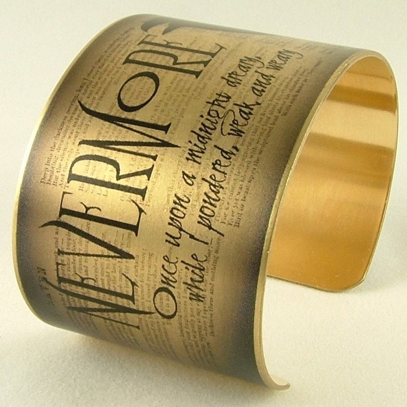 The Raven Edgar Allan Poe Quote Brass Cuff Bracelet Poetry Bracelet Gothic Jewellery image 1