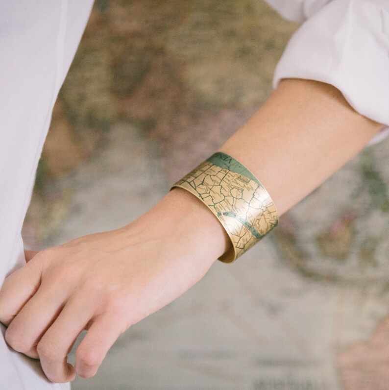 Venice Italy Street Map Cuff Bracelet Venetian Canals Bridges Cartography Map Jewelry Anniversary Gifts For Wife image 1