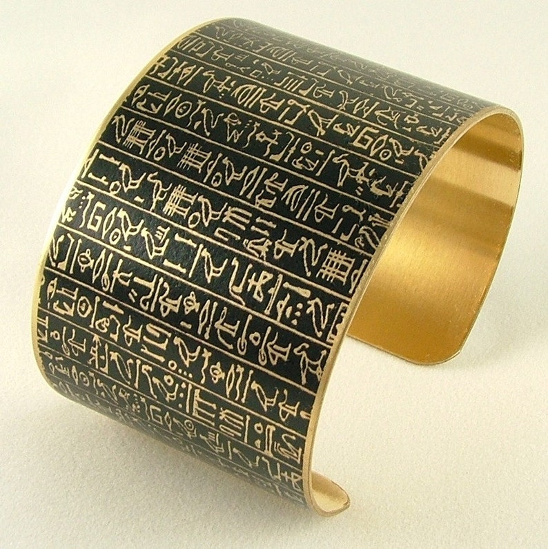 Book of the Dead Brass Cuff Bracelet Hieroglyphic Egyptian Jewelry Ancient Egypt Hieroglyph Gift for Her Egyptologist Gift image 4