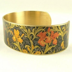 Iris William Morris Flower Cuff Bracelet - Flower Jewellery - Textile Fabric Pattern - Gifts For Women