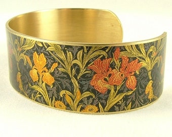 Iris William Morris Flower Cuff Bracelet - Flower Jewellery - Textile Fabric Pattern - Gifts For Women