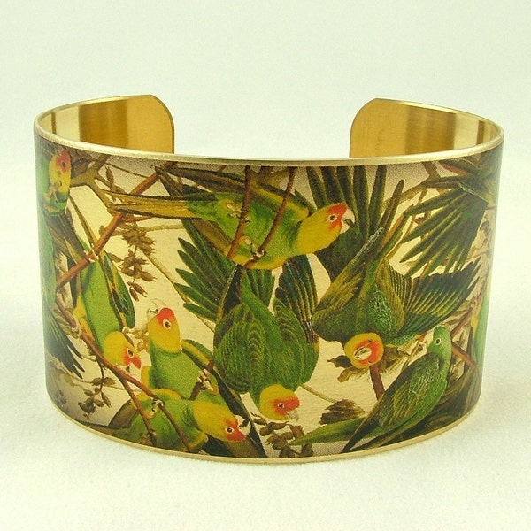 Carolina Parakeet Bracelet - John Audubon Parrot Bird Cuff - Ornithology Gift - Bird Jewellery