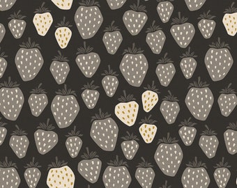 Under the Apple Tree- Queen of Berries - Black- Cotton + Steel -  Unbleached CANVAS Metallic Fabric - fq, half yard, and yardage