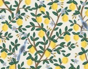 Rifle Paper Company- Camont-  Lemon Grove -Cream Metallic- Cotton + Steel - Cotton fabric- available by the fq, half yard, and yard