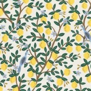 Rifle Paper Company- Camont-  Lemon Grove -Cream Metallic- Cotton + Steel - Cotton fabric- available by the fq, half yard, and yard