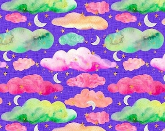 Magic Friends- Magic Sky- Violet - 100% Cotton fabric - available in fq, half yard, and yardage