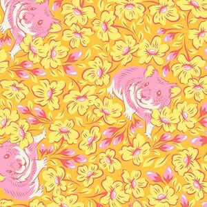 Tula Pink - Metallic Besties- Chubby Cheeks- Buttercup - 100% Cotton fabric - available in fq, half yard, and yardage