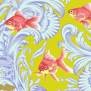 Tula Pink - Metallic Besties- Treading Water- Clover - 100% Cotton fabric - available in fq, half yard, and yardage