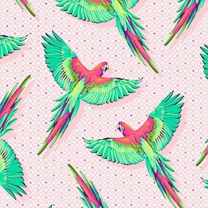 Tula Pink - Daydreamer- Macaw Ya Later - Dragonfruit- 100% Cotton fabric - available in fq, half yard, and yardage