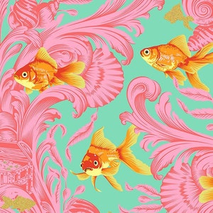 Tula Pink - Metallic Besties- Treading Water- Blossom - 100% Cotton fabric - available in fq, half yard, and yardage