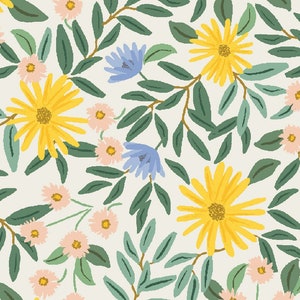 Rifle Paper Company - Bramble - Daisy Fields - Creme - Baumwolle + Stahl - CANVAS Metallic Fabric - fq, halber Yard und Yardage