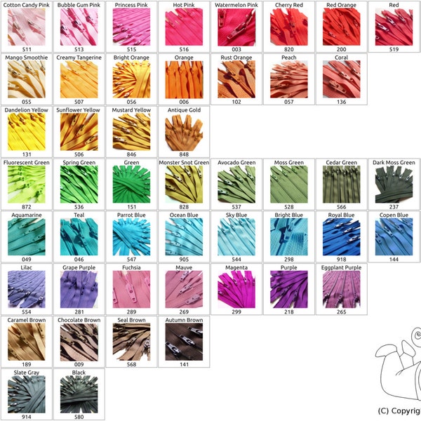 50pc 22 Inch 3mm YKK Coil Zippers - Mix and Match from 65 Colors