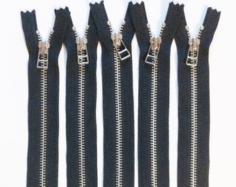 YKK metal zippers with nickel teeth and DHR Wire style pull- (5) pieces - Black Color 580- Available in 6,9, and 11 inches