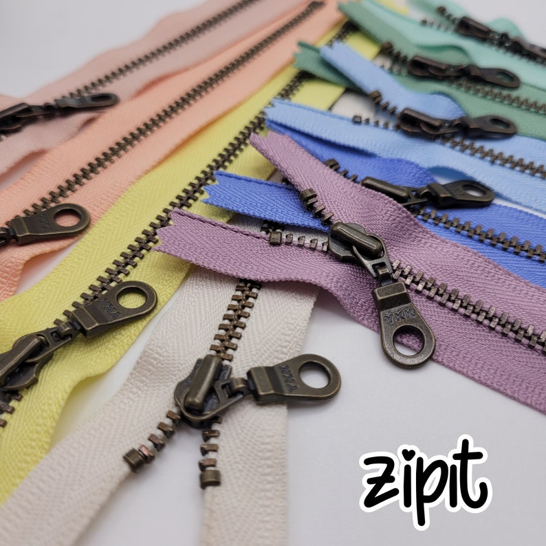 New Bloom 9pc Sampler Set Metal Teeth Zippers YKK Antique Brass Donut Pull 4.5s Available in 6,8, and 18 inches image 5