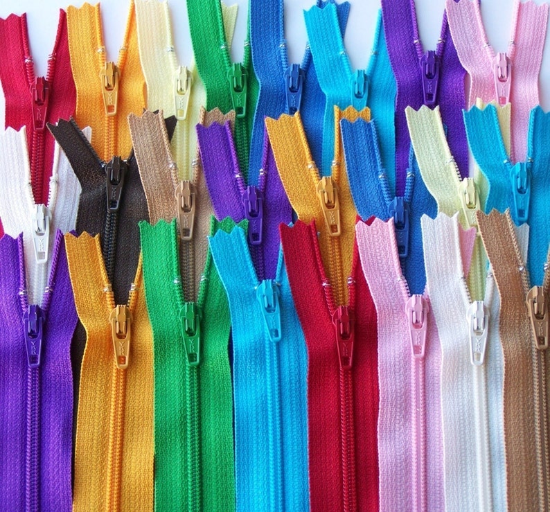 SALE 50 Assorted 9 and 10 Inch YKK Zippers red orange yellow green blue purple pink brown black white image 3