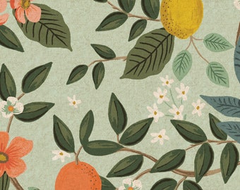 Rifle Paper Company- Bramble- Citrus Grove- Mint - Cotton + Steel - Cotton CANVAS fabric- available by the fq, half yard, and yard