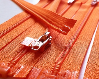 3mm Nylon Coil YKK Separating Zippers Color 006 Orange- 5pcs- Available in 5,6,7,10 and 14 Inch
