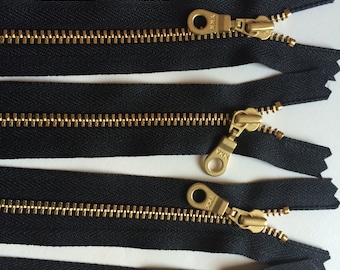 YKK Brass Gold Metal Donut Pull Zippers (5) Pieces - Black 580- Available in 4,5,6,7,8,9,10,11,12,13,14,16,18,20 and 22 Inch