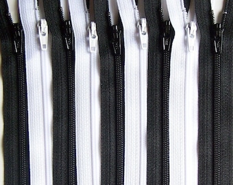 Black and White YKK Zipper Bundle 10 Zippers- Available in 3,4,5,6,7,8,910,11,12,14,16,18 and 22 Inches