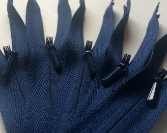 INVISIBLE Zippers- YKK Color 919 Navy Blue- 10 Pieces- Available in 9, 14, 16, 18, 22  and 24 Inches