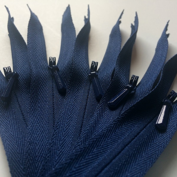 INVISIBLE Zippers- YKK Color 919 Navy Blue- 10 Pieces- Available in 9, 14, 16, 18, 22  and 24 Inches