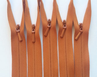 INVISIBLE Zippers- YKK Color 102 Rust Orange- 5 Pieces- Currently available in 9,14,20,and 22 inch