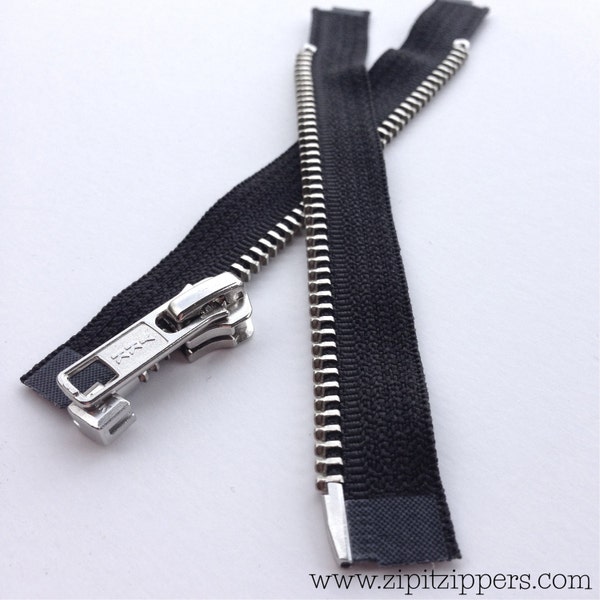 Separating Metal Zippers -YKK nickel teeth zips- (1) piece - Black 580- Number 5s- Currently available in 5, 10, 14, 18 or 22 inches