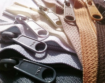 4.5 Ykk Purse Zippers with a Long Handbag Pull (8) Pieces Neutral Colors- Available in  9,12,14,16,18 and 24 Inches