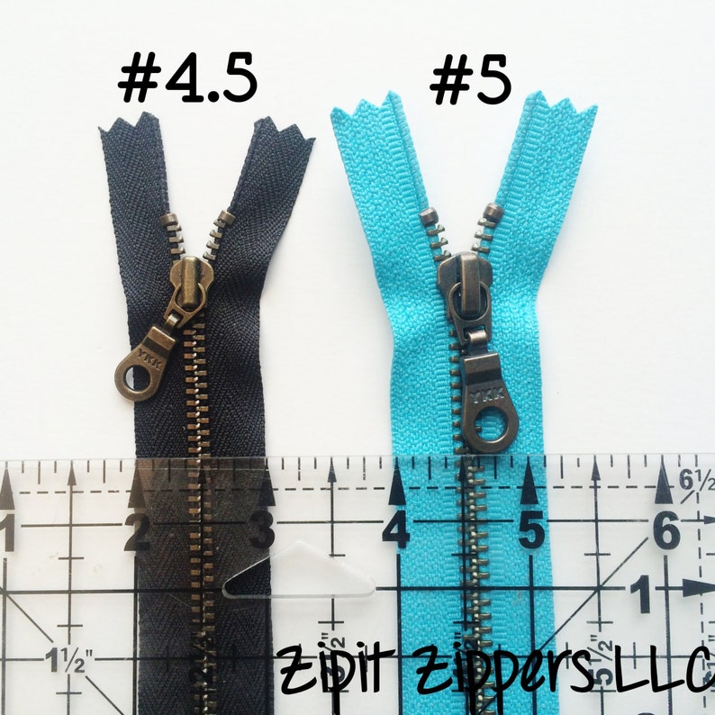 New Bloom 9pc Sampler Set Metal Teeth Zippers YKK Antique Brass Donut Pull 4.5s Available in 6,8, and 18 inches image 9