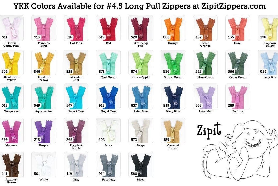 24 Inch 4.5 Ykk Purse Zippers with a Long Handbag Pulls Mix and Match- Your Choice of 5 Zippers