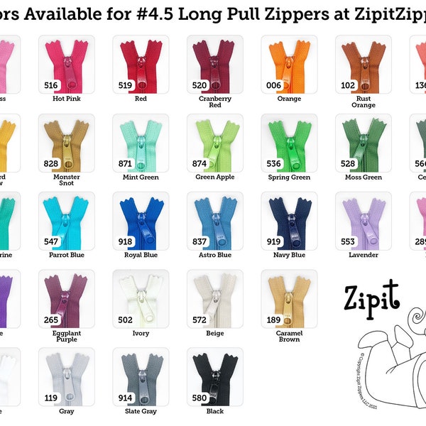 YKK Purse Zippers 4.5mm avec un long sac à main Pulls- Vous choisissez les couleurs et la taille- 10 Zippers- 9,12,14,16,18 ou 24 pouces