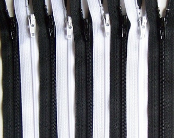 SALE Wholesale 100 YKK Zippers -Black and White Bundle- 3,4,5,6,7,8,9,10,11,12,14,16,18,20,22,28 inches