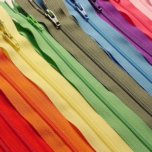 Your Choice Of 100 9 Inch YKK Zippers Mix and Match red bright orange yellow green parrot blue eggplant purple beige slate chocolate brown image 2