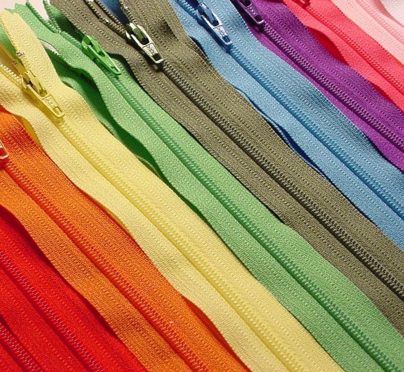Your Choice Of 100 9 Inch YKK Zippers Mix and Match red bright orange yellow green parrot blue eggplant purple beige slate chocolate brown image 2