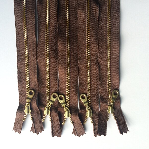 YKK Metal Teeth Zippers- 18 inch Seal Brown with Brass Teeth and Donut Pull- 7 Pieces- Color 568- Last Ones