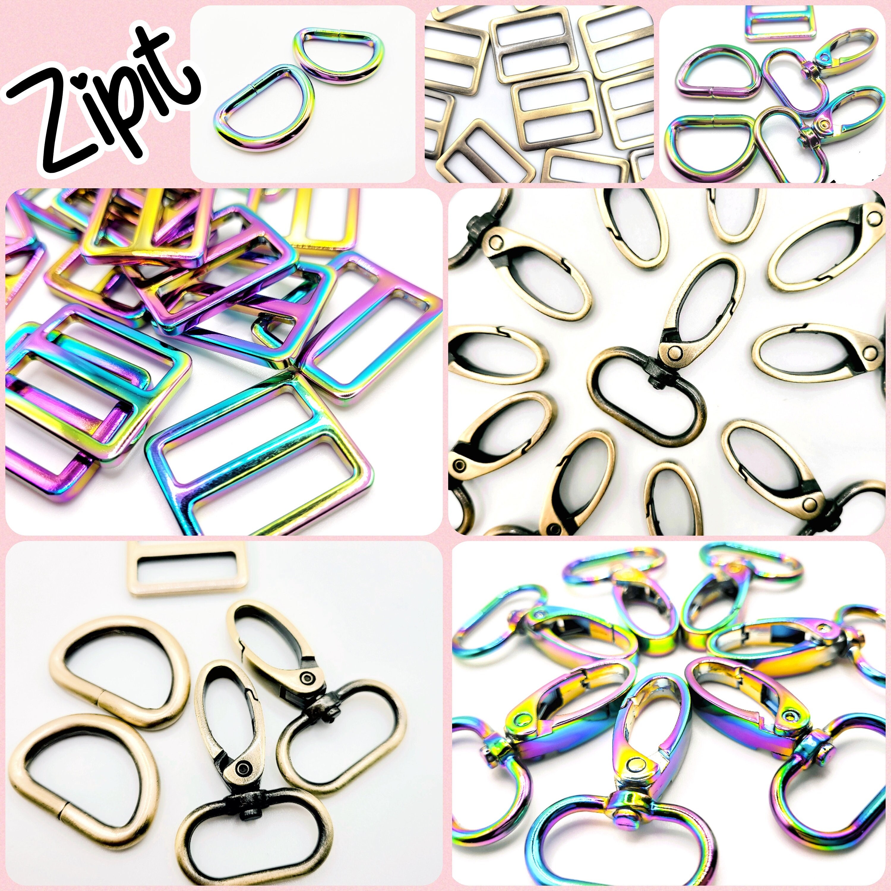 Purse Hardware 1 and 1.5 Inch D Rings, Tri-glides, and Swivel Hooks in  Rainbow Iridescent and Antique Brass -  Canada