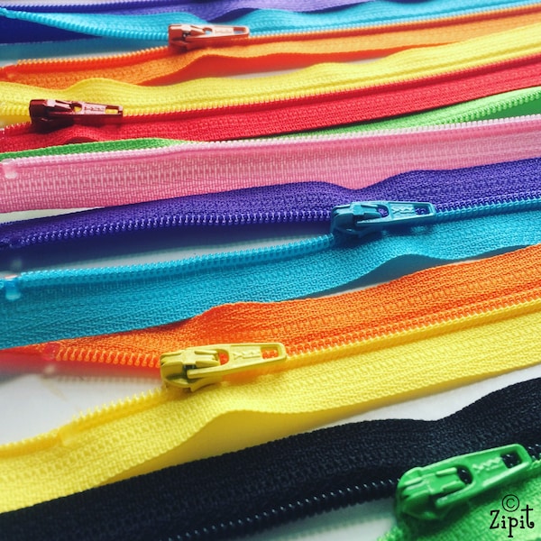 YKK Separating Zipper Sampler Set- 3mm lightweight zippers - 10pcs- rainbow colors- Available in 6, 7, 10 and 14 inches