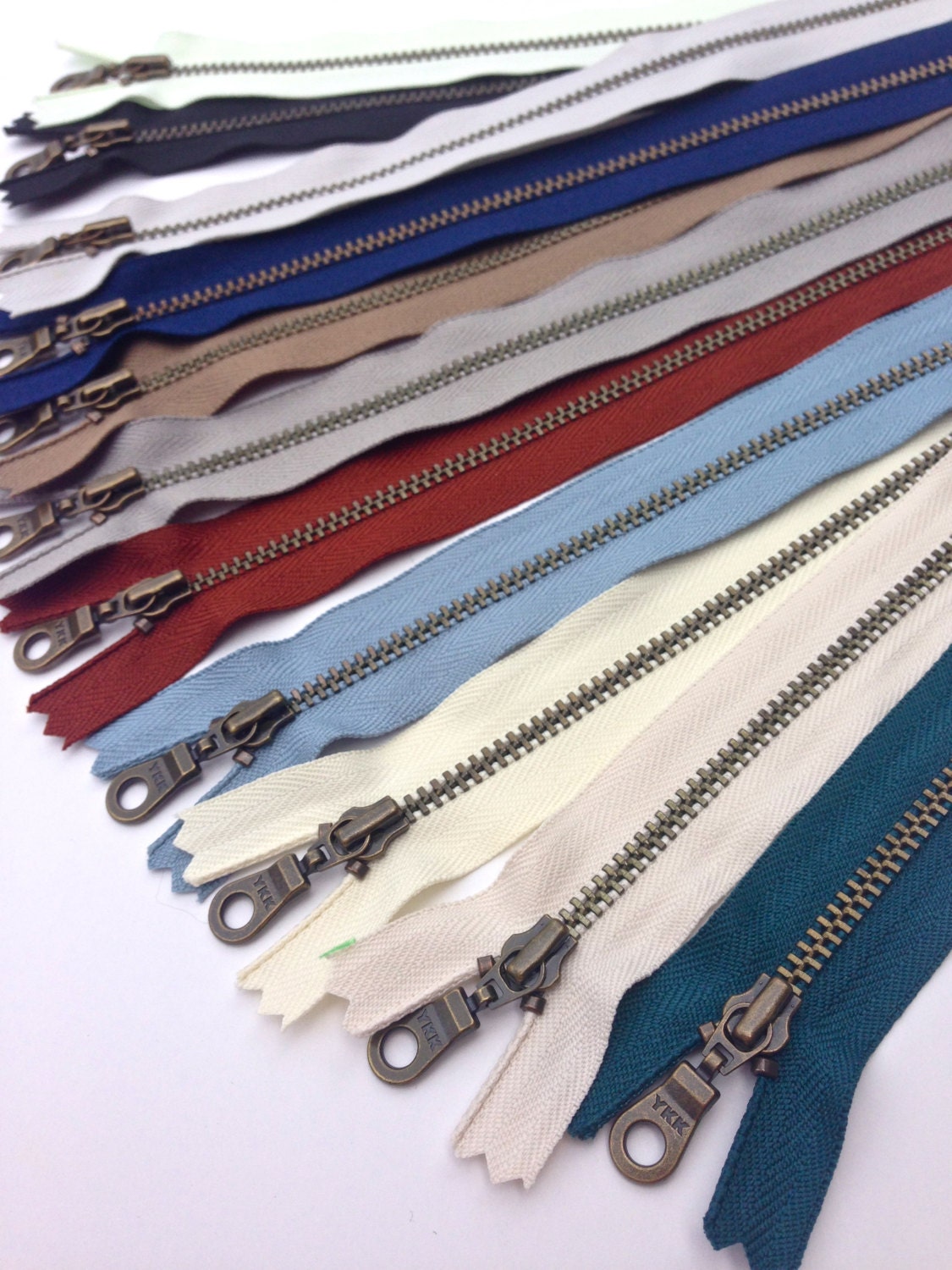 YKK Metal Teeth Zippers- Antique Brass Donut Pull Sampler Set- 11 Pie…