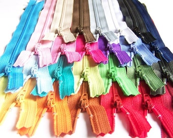 SALE 25 Assorted 9 and 10 Inch Zippers red orange yellow green blue purple pink black white gray brown magenta