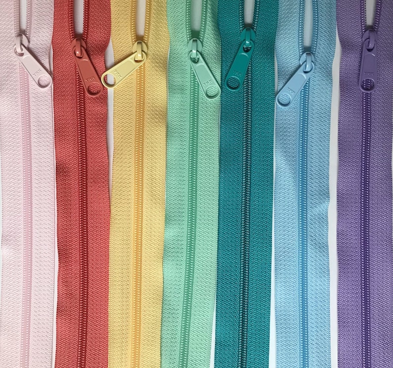 YKK Zipper Long Pull Pastel Sampler Pack Available in 18 and 30 inch double OR 9, 12, 14, 16, 18 or 24 inch single pull 7pcs image 4