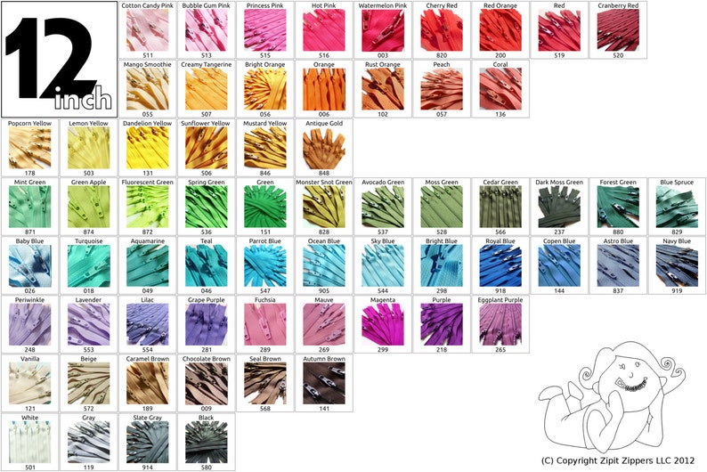 Your Choice of 100 YKK Brand 12 Inch Zippers Mix and Match Choose from 65 Colors image 1