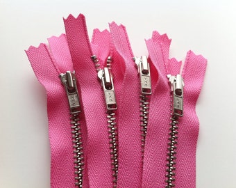Metal Zippers- YKK closed bottom nickel teeth zips- (5) pieces - Flamingo Pink 335- Available in 6 and 14 Inch