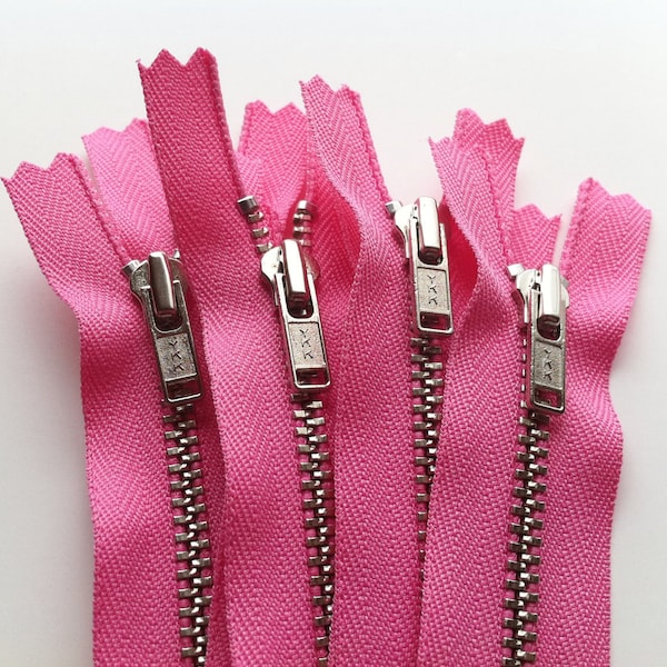 Metal Zippers- YKK closed bottom nickel teeth zips- (5) pieces - Flamingo Pink 335- Available in 6,7,14, and 18 Inch