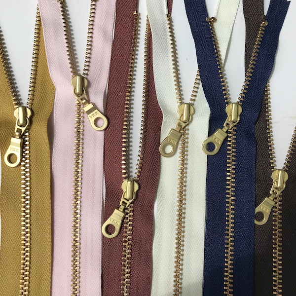 Metal Teeth Zippers- YKK Brass Donut Pull Number 4.5s- 6 pc Modern Neutrals Sampler Pack- Available in 8,9,12,16 and 18 Inches