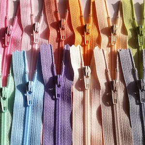 Ykk Zippers PASTEL Sampler Pack- 12pcs- Light pretty colors- Available in 3,4,5,6,7,8,9,10,12,14,16,18 and 22 Inches